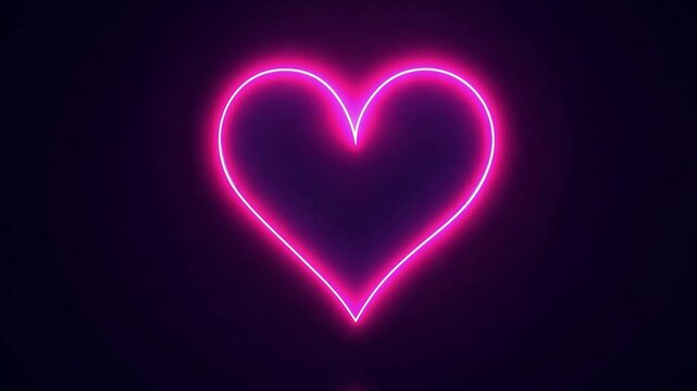 A glowing heart shape radiates in striking pink hues against a dark backdrop, highlighting contemporary neon art aesthetics and creative expression in a captivating manner.