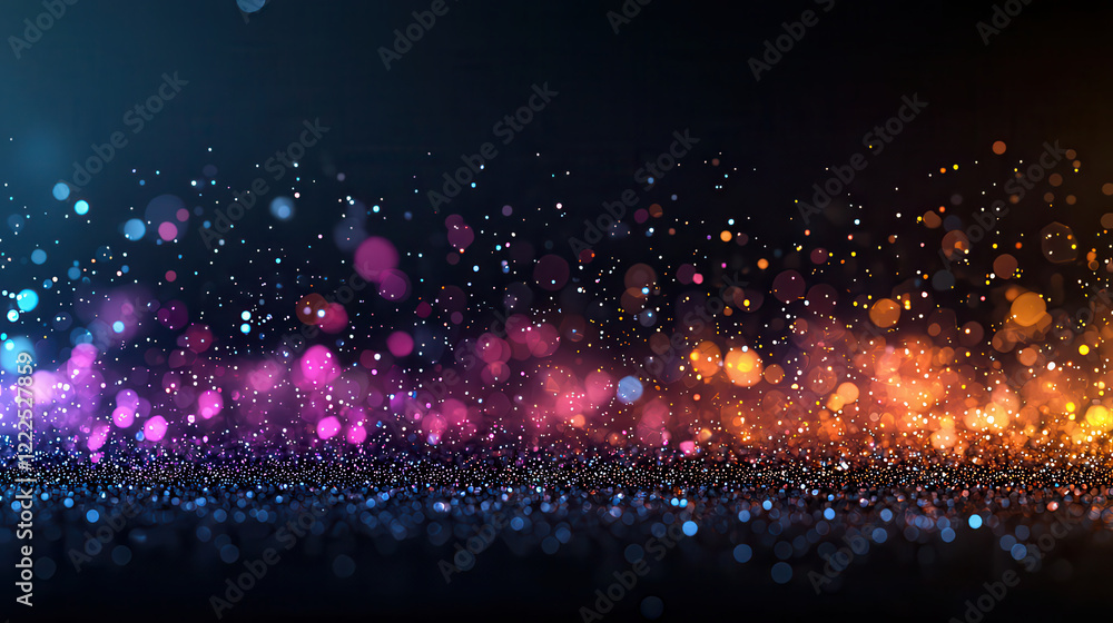 Poster Abstract image of blurred lights in various colors creating vibrant atmosphere. colorful bokeh effect adds depth and sense of celebration to scene