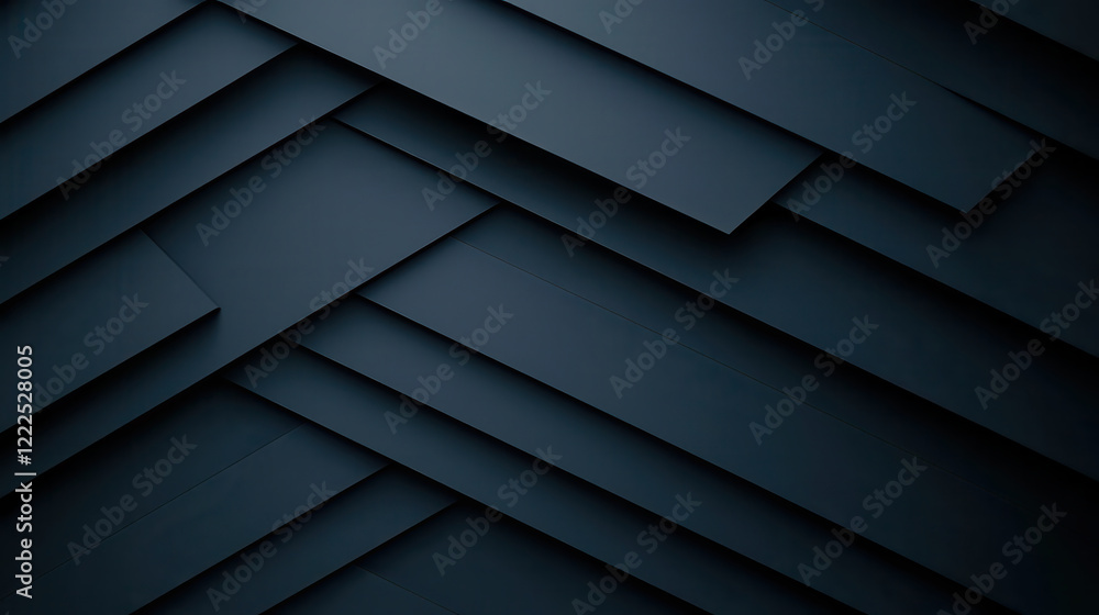 Poster Dark blue abstract background with layered geometric shapes creating depth and texture. Ideal for modern design projects and digital art