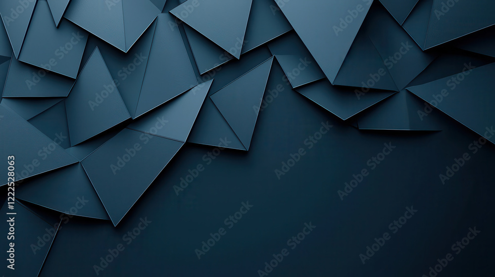 Poster Abstract dark blue background with layered geometric shapes creating depth and texture. Ideal for modern design projects or digital art