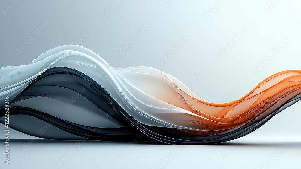 Poster smooth flowing waves in gray, white, and orange colors create abstract design. gentle curves evoke s