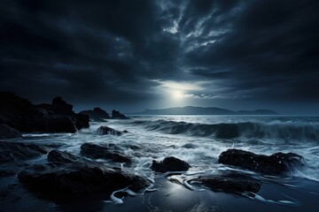 Obraz premium Dark still seascape landscape astronomy outdoors.