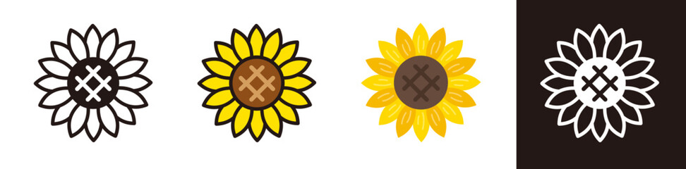 ひまわりのアイコン。夏の花。シンプルなイラスト素材。
