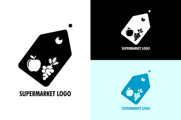 shopping tag with apple and grapes, vectors, supermarket logo, farmers market, farming, fruits shop, vegetables shop, price tag, mart, shopping mall, silhouette, abstract, logo
