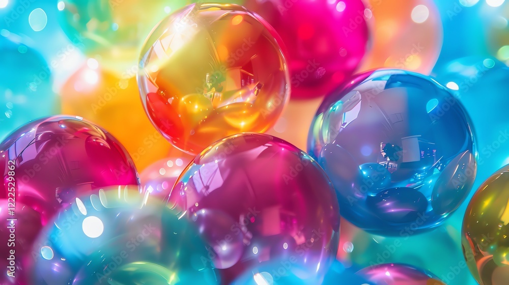 Poster amazing 3d rendering of colorful glossy spheres. vibrant colors and smooth shapes create a sense of 