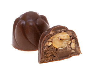 chocolate candies with hazelnuts isolated