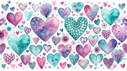 Fototapeta premium A Charming Collection of Watercolor Hearts in Vibrant Hues and Intricate Designs, Perfect for Romantic Celebrations or Decorative Purposes