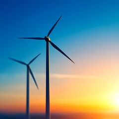 Fototapeta premium Wind Turbines Against Bright Sunset Sky in Renewable Energy Landscape