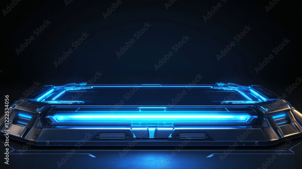 Poster blue hologram tech game portal with light effect set. digital technology hud teleport screen with cy