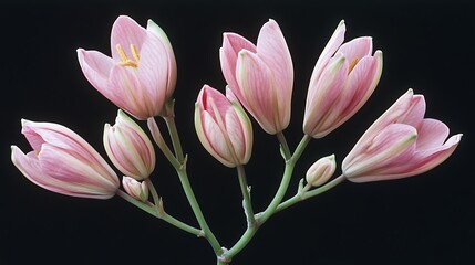 Fototapeta premium Pink lily buds on a black background. Close-up.