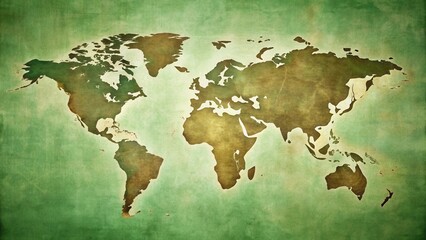 Antique World Map Depiction on a Textured Green Background Illustrating Global Connectivity and Exploration