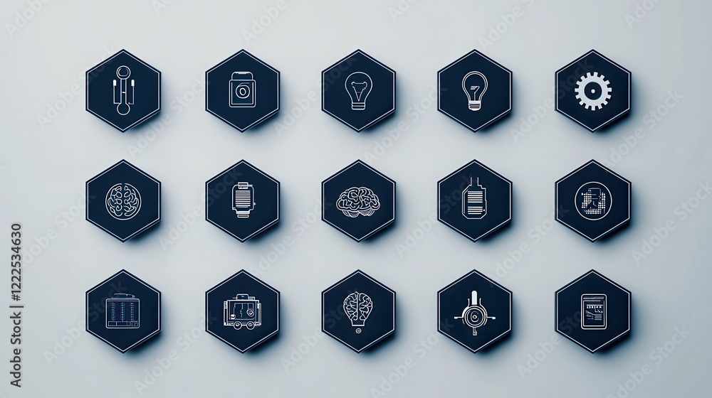 Aufkleber minimalist style icons representing technology, creativity, and innovation. design features hexagona