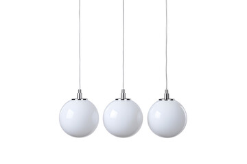Modern chandelier with a cluster of hanging white glass orbs isolated on white background