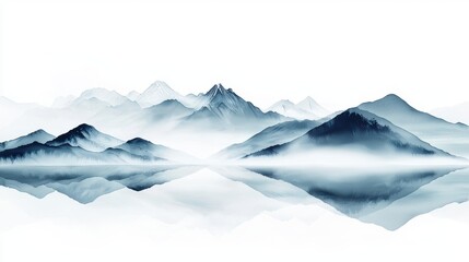 Soft hued minimalist mountains in a tranquil landscape illustration