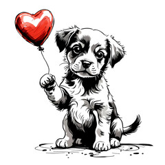 Puppy with heart in paw, Valentine's Day card