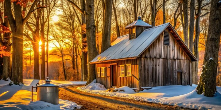 Architectural lenses capture the intricate structures of maple syrup production, showcasing sugarbush operations.