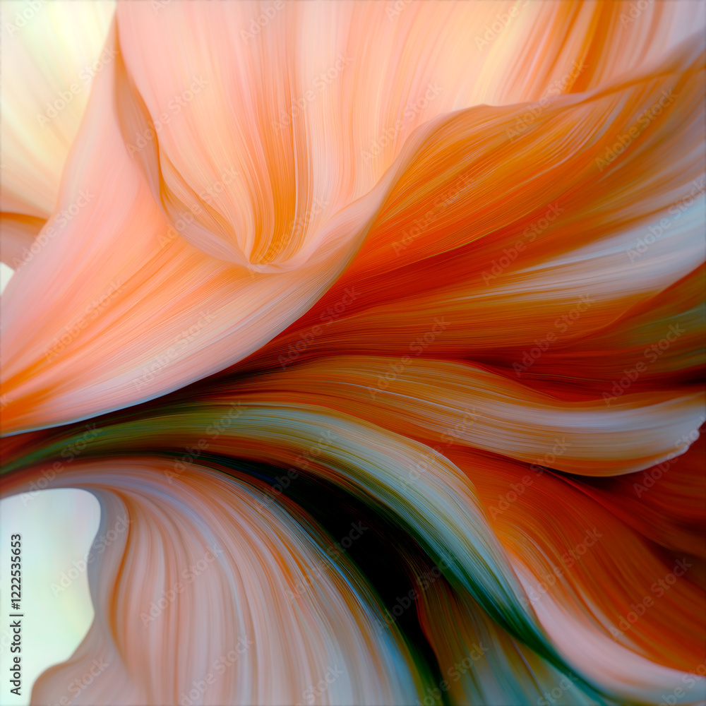 Aufkleber The petals of a fantastical flower open gracefully to form an undulating structure. The illustration is filled with warm orange light, with gradients adding volume