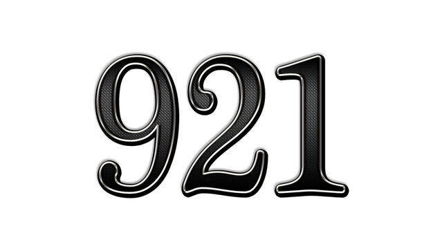 black metal 3d design of number 921 on white background.