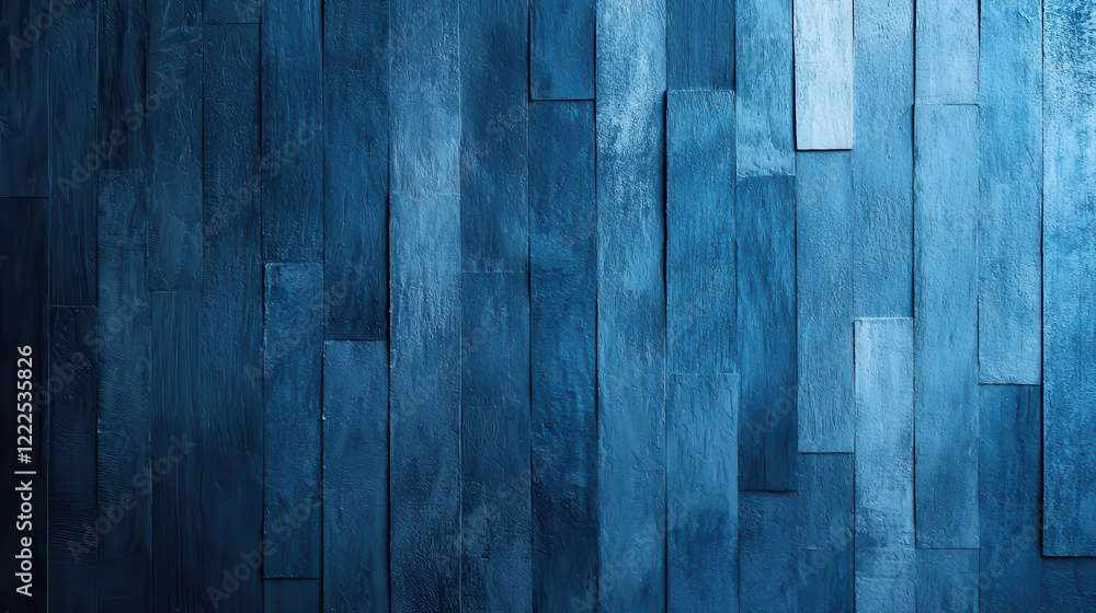 Aufkleber Textured blue wooden wall with varying shades and patterns, creating calming atmosphere. Ideal for backgrounds or design projects