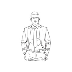 Businessman in Office Attire - Detailed and Professional Line Art - Business man Silhouette - Business man Doodle - Business man Vector - Business man Illustration - Business man Line Art