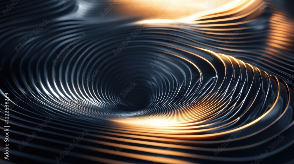 Aufkleber abstract 3d rendering of metallic concentric rings with glowing highlights
