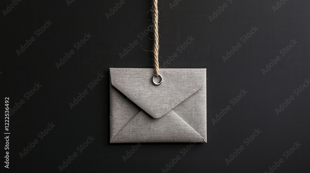 Aufkleber light gray envelope hanging on string against dark background, showcasing minimalist design. perfect