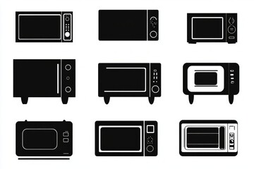 Collection of Silhouettes of Modern Microwaves and Ovens.  Stylish and Functional Kitchen Appliances.  Simple Vector Graphics.  Modern Kitchen Design