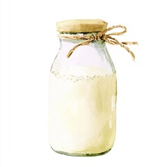 Watercolor kefir on white background. Perfect idea for restaurants, cafes, cocktail guides, and recipe books, holidays, parties, and beverage branding projects