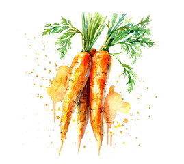 Fresh Carrots Watercolor Illustration On white background