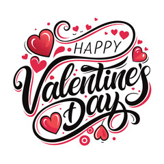 Happy Valentine's Day Hand Lettered Design Red Hearts Elegant Typography Festive Greeting Card Illustration