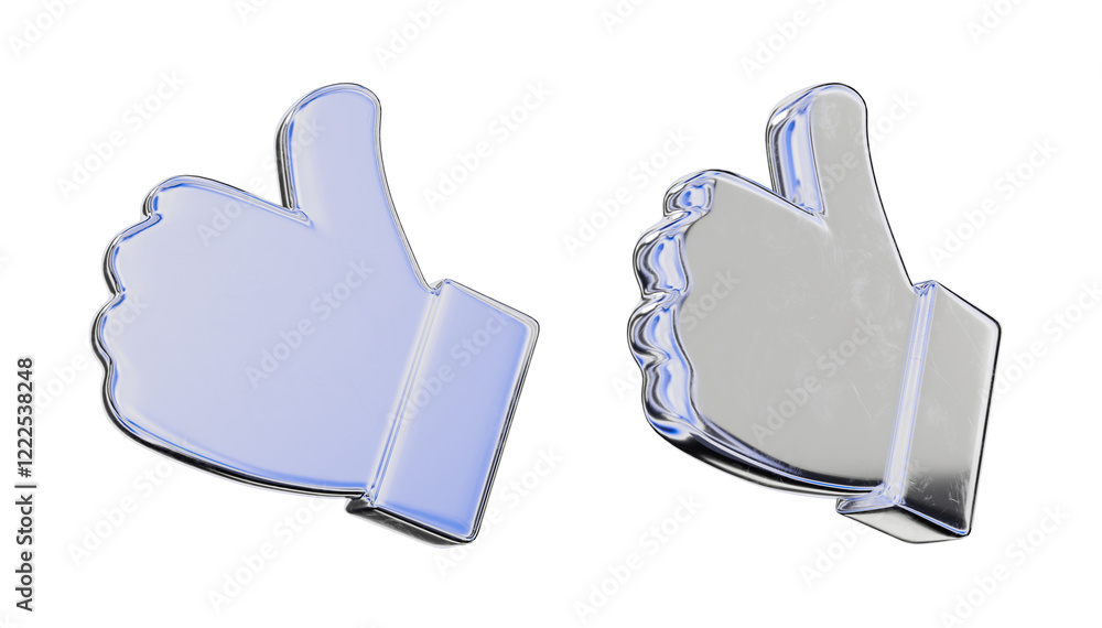Poster glossy metallic thumbs-up icons in 3d rendering. 3d rendering