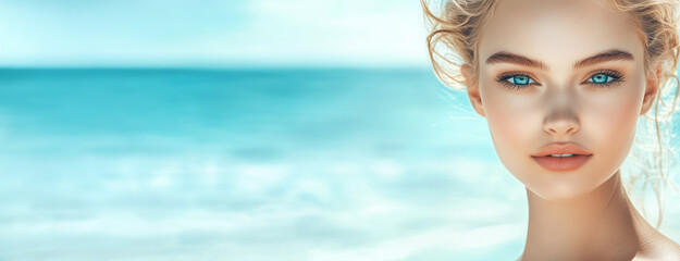 Portrait of a Beautiful Woman Relaxing by the Ocean Banner