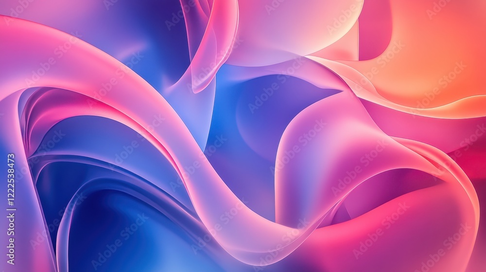 Poster abstract fluid pink and blue gradient background with dynamic waves and swirls.