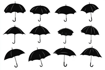 Obraz premium Elegant Black Umbrella Silhouettes. A Simple Yet Striking Graphic Design for Rain Protection. Perfect for Various Print and Web Projects.