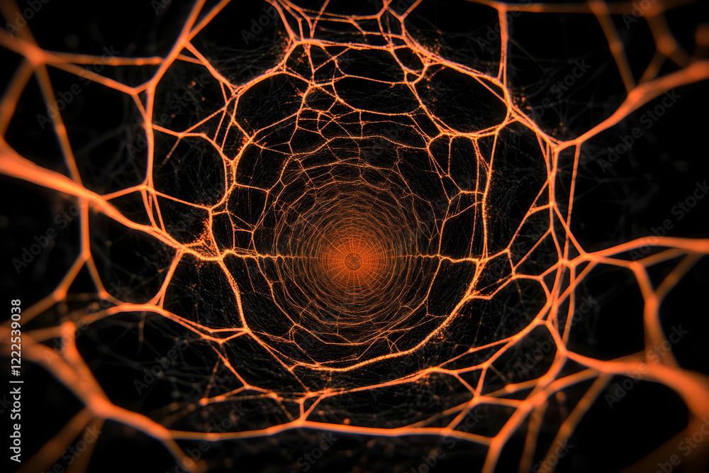 Poster glowing orange web creates an enchanting tunnel effect in abstract design