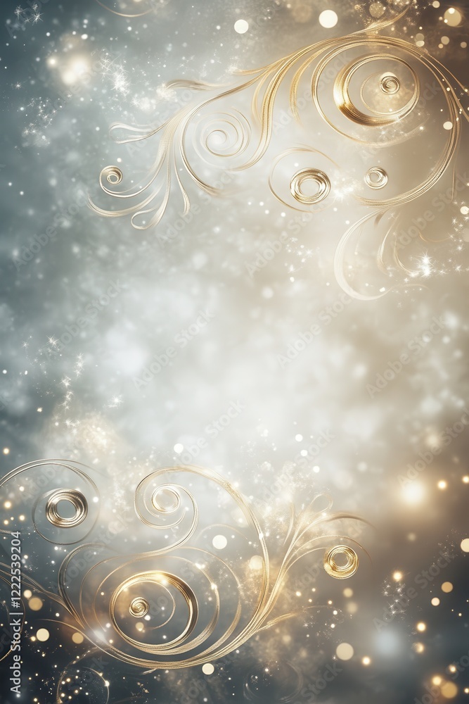 Aufkleber elegant golden swirls on a shimmering background, abstract art with bokeh and sparkle.