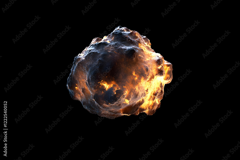Poster Burning Asteroid Explodes Violently in the Darkness of Space with Fiery Intensity