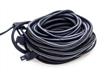 Intricate Knot of Black Cables: A Technological Tapestry of Connections