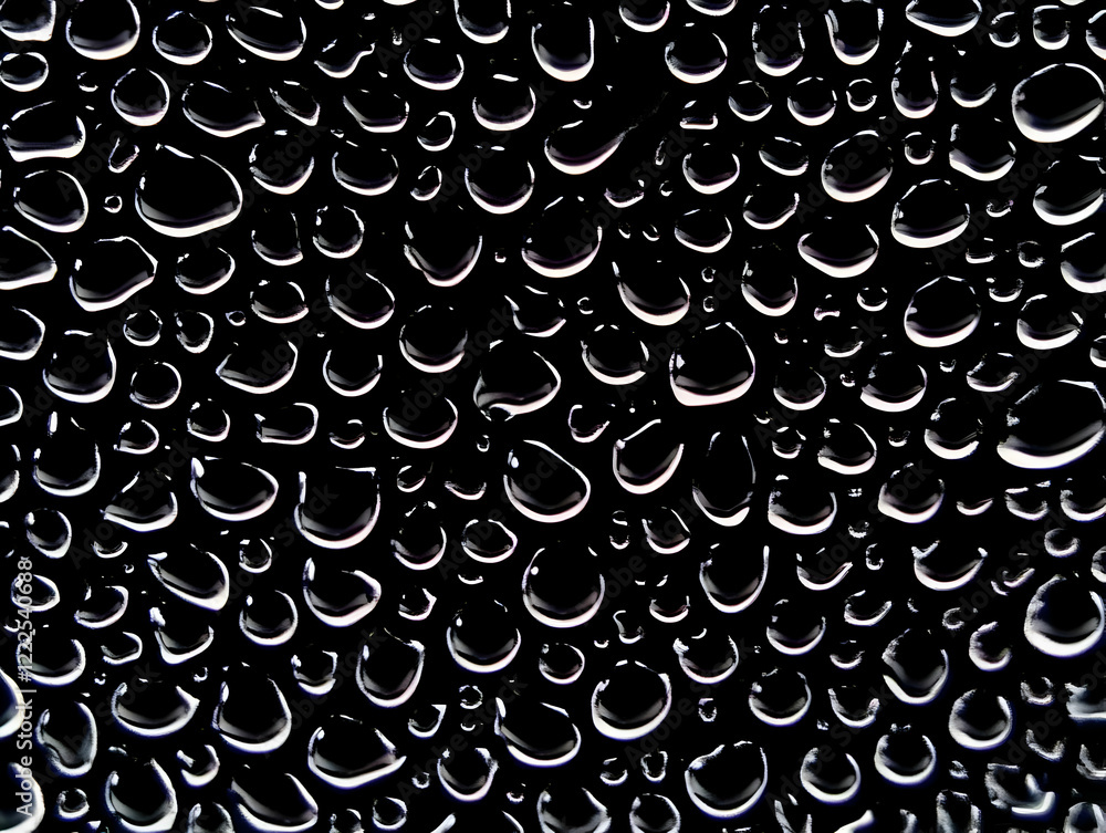 Aufkleber water droplets form on a dark surface, creating a textured pattern