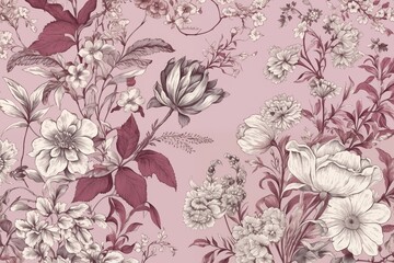 Obraz premium Vintage floral illustration with delicate flowers and botanical details in soft pastel tones on a textured background