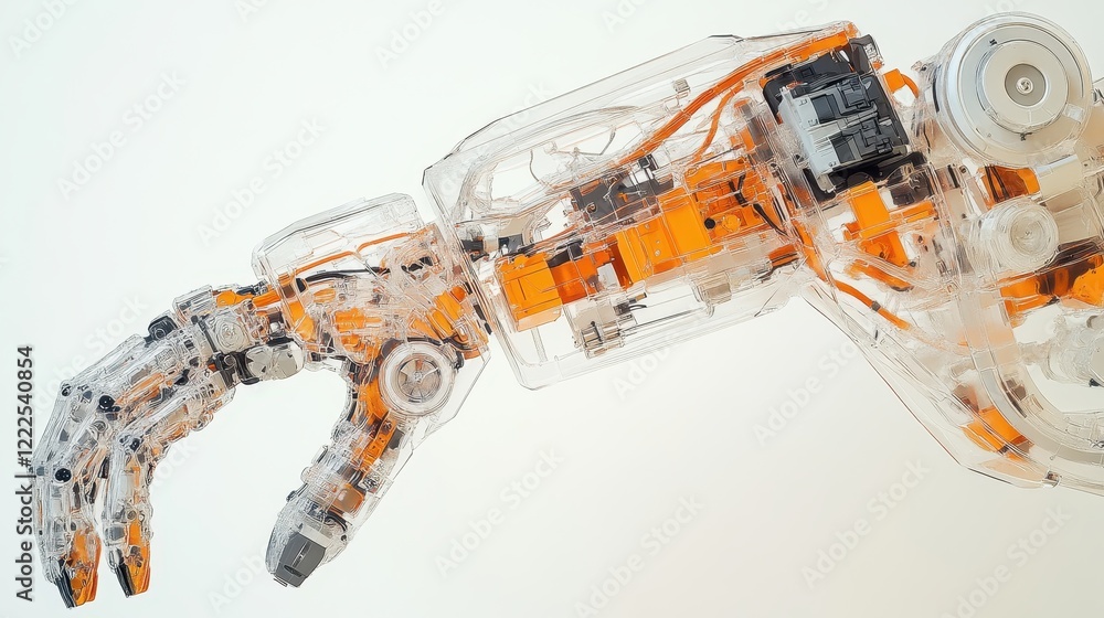 Aufkleber transparent robot arm with visible internal mechanisms isolated on white background.