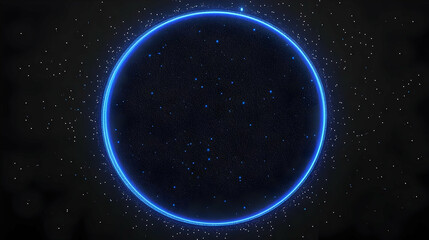 Abstract Background with Glowing Blue Circle and Sparkling Particles on Dark Background