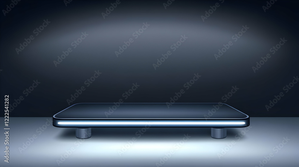 Poster futuristic display platform illuminates a dark background for product showcase