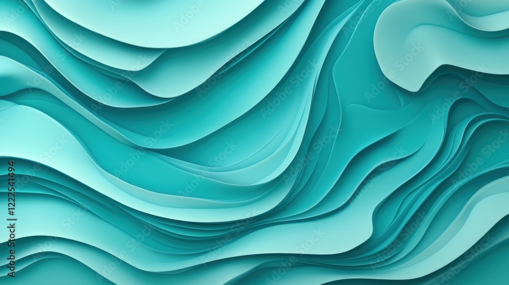 Poster teal abstract wavy layers background with smooth gradients.