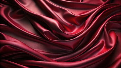 Luxurious Deep Crimson Silk Draped in Elegant Waves and Soft Folds, a Textured Background Image for Design Projects
