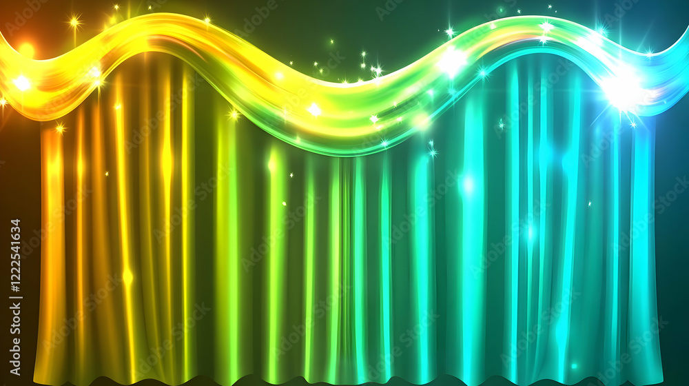 Aufkleber abstract background with glowing wavy lines and sparkles over colorful curtain