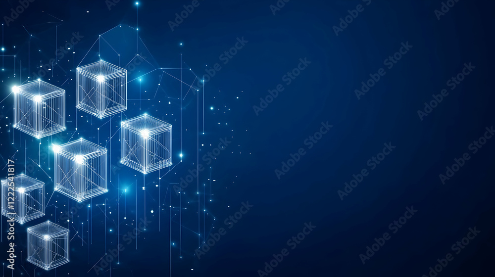 Poster abstract background shows glowing cubes connected by lines and dots on dark blue