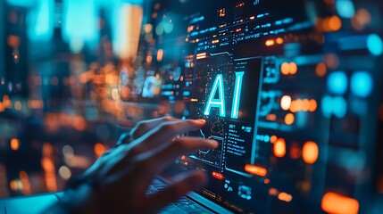 A business professional using AI technology on the laptop