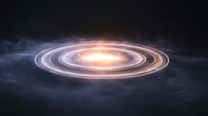 Obraz premium Glowing Circular Energy Portal with Swirling Light Trails and Nebula Background.