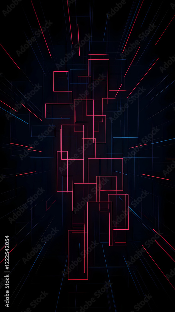 Aufkleber abstract 3d rendering of neon pink and blue rectangles and lines on a dark background